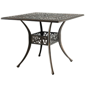 35.4 in. Aluminum Patio Square Dining Table with Umbrella Hole-Bronze