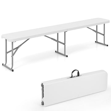 6 ft. White Plastic Outdoor Folding Ottoman Picnic Camping Dining Seat with Carrying Handle