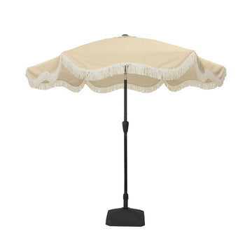 9 ft. Unique Design Crank Design Outdoor Market Umbrella in Beige with Full Fiberglass Rib and Base