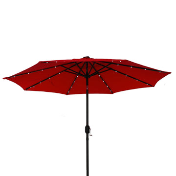 9 ft Patio Umbrella Outdoor Market 32 LED Solar Umbrella with Tilt and Crank (Red)