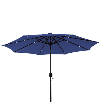 9 ft Patio Umbrella Outdoor Market 32 LED Solar Umbrella with Tilt and Crank (Navy Blue)