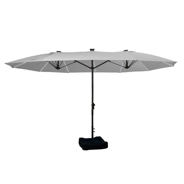 15 ft. Double-Side Fade Resistant UV Resistant Patio Umbrella with LED Lights and Heavy Duty Base  in Gray