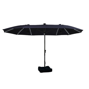 15 ft. Double-Side Fade Resistant UV Resistant Patio Umbrella with LED Lights and Heavy Duty Base in Navy