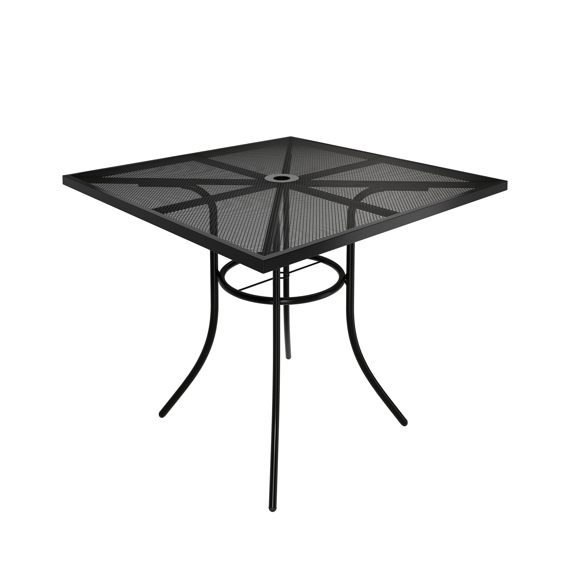 Square Metal Outdoor Patio Dining Table with 1.9 in. Umbrella Hole