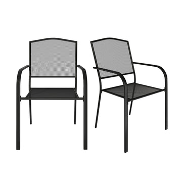 Black Metal Outdoor Patio Dining Chair Set of 2