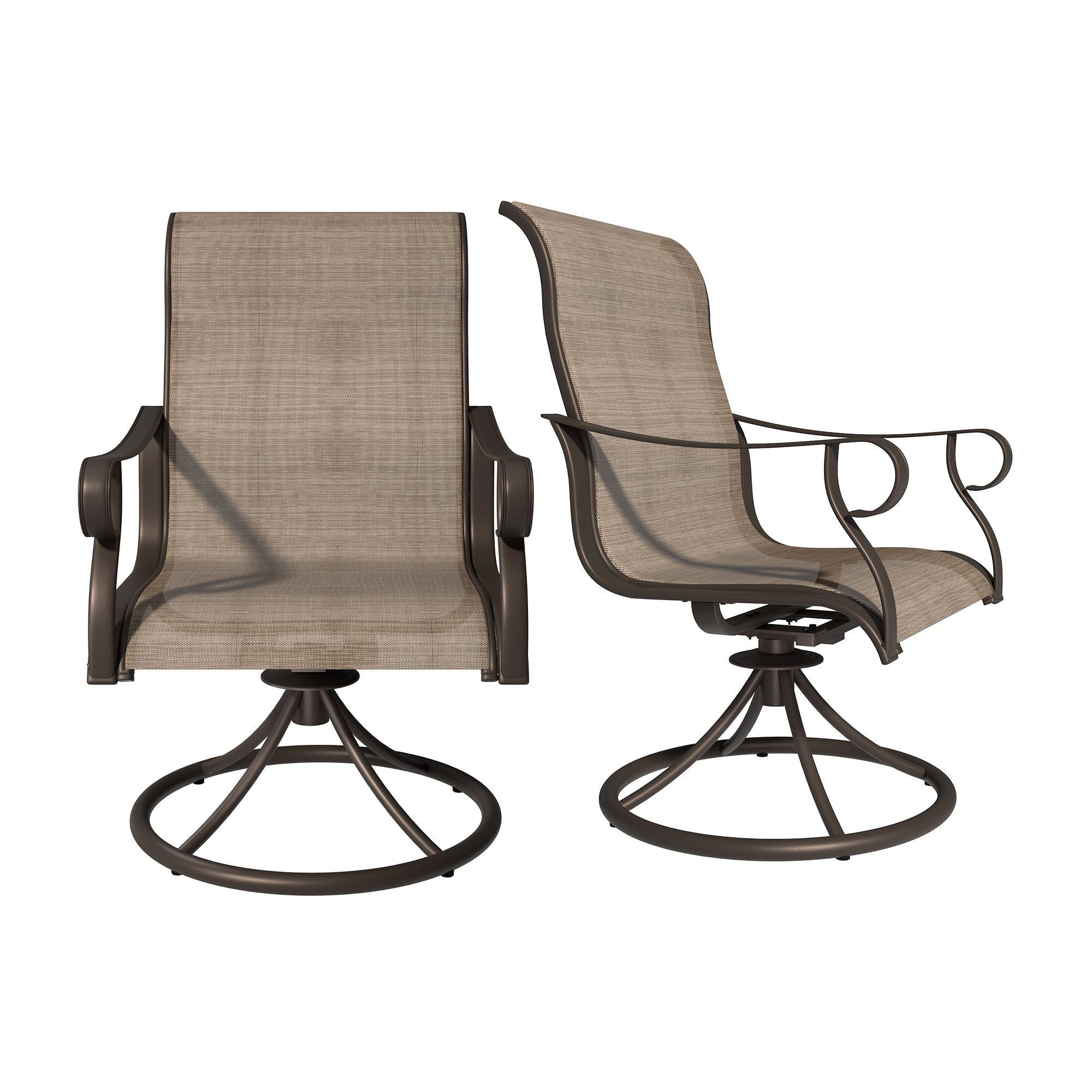 Swivel Textilene Metal Outdoor Patio Dining Chair in Light Taupe (Set of 2)