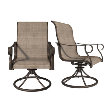 Swivel Textilene Metal Outdoor Patio Dining Chair in Light Taupe (Set of 2)