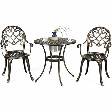 3 Pieces Cast Aluminum Outdoor Bistro Set with Attached Removable Ice Bucket