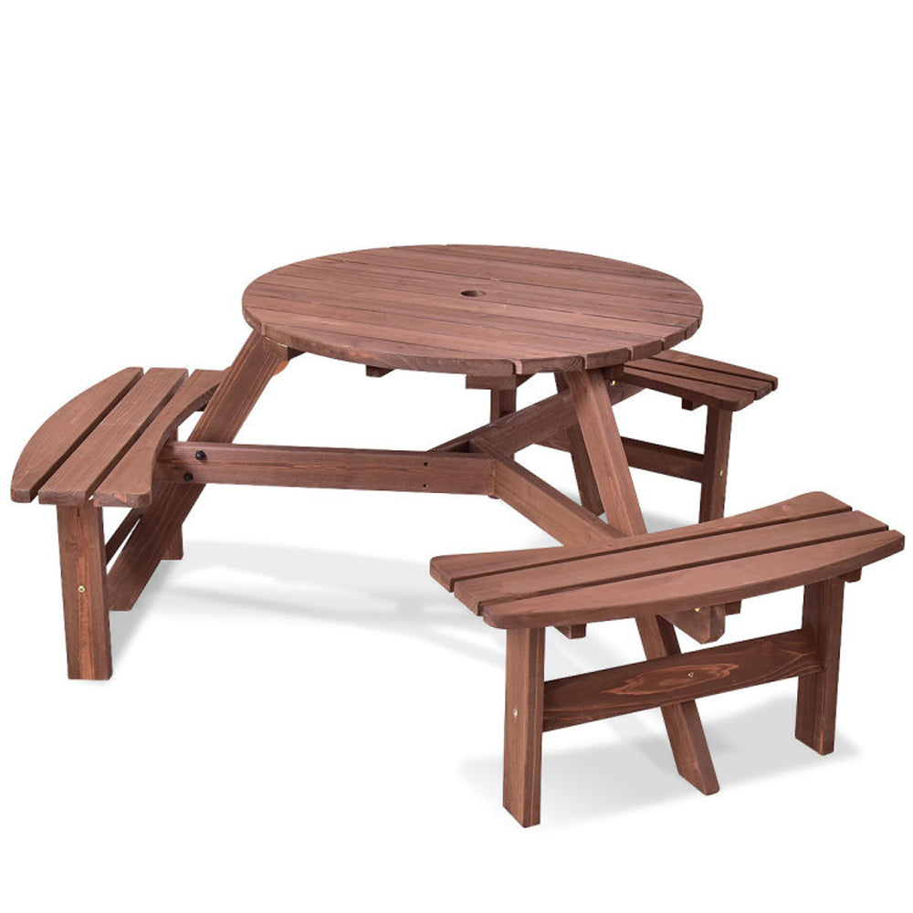 6-Seat Wood Patio Picnic Dining Seat Bench Set