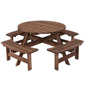 8-Seat Wood Patio Picnic Dining Seat Bench Set