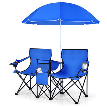 Steel Patio Portable Folding Double Lounge Chairs with Umbrella Bench and Lawn Chairs