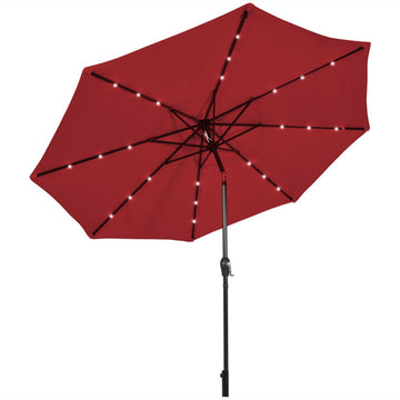 10 ft. Steel Cantilever Patio Umbrella with Crank and LED Lights in Burgundy