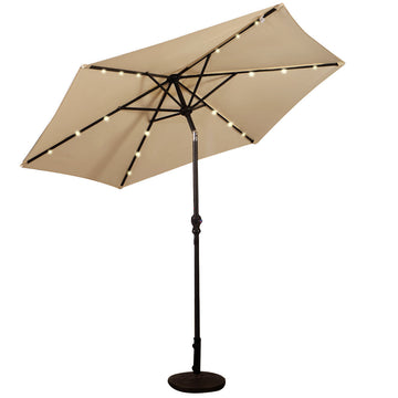 9 ft. Patio Umbrella with LED Lights and Crank in Beige