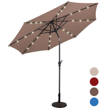 10 ft. Steel Patio Umbrella with Crank and LED Lights in Tan