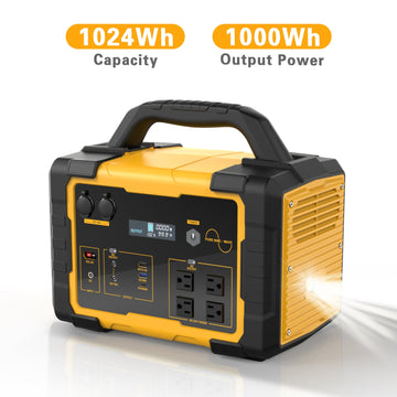 1000W Portable Power Station, 1024Wh Solar Generator Backup Power Supply