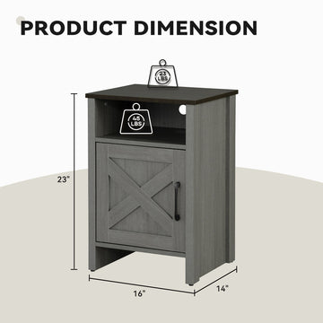 Farmhouse Side Storage Cabinet with Open Shelf Two Tone Brown Gray Nightstand or Accent Table