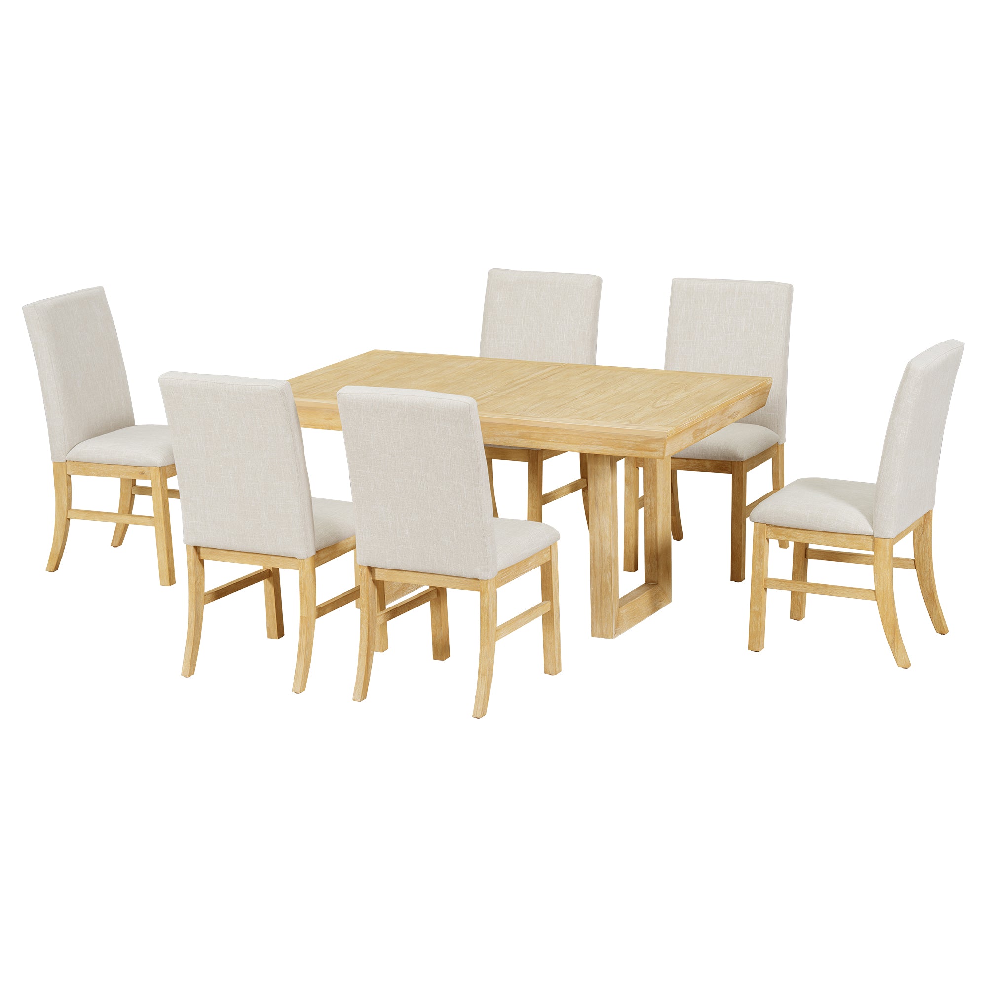 Traditional 7-Piece 72 in. Extendable Dining Table Set with 12inch Butterfly Leaf and 6 Upholstered Dining Table Set, Natural