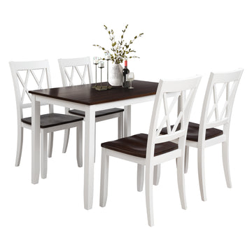 5-Piece Dining Table Set Home Kitchen Table and Chairs Wood Dining Set, Espresso+White
