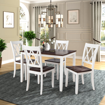 5-Piece Dining Table Set Home Kitchen Table and Chairs Wood Dining Set, Espresso+White