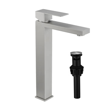 Single Handle Single Hole Bathroom Faucet Stainless Steel Vessel Faucet with Pop up Drain