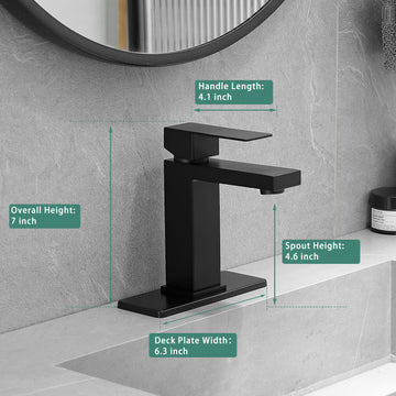 Single Handle Single Hole Bathroom Faucet Matte Black with Deck Plate Pop Up Drain and Water Supply Hoses
