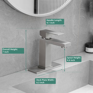 Single Handle Single Hole Bathroom Faucet Brushed Nickel with Deck Plate Pop Up Drain and Water Supply Hoses