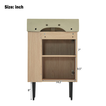 21.6 Inch Wood Bathroom Vanity with Ceramic Sink, Right Side Storage, Soft-Close Door, Modern Small Bathroom Cabinet