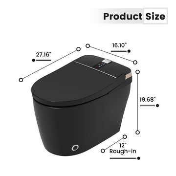 Smart Toilet Black Ceramic Body Heated Seat Multi Wash Auto Flush with Remote