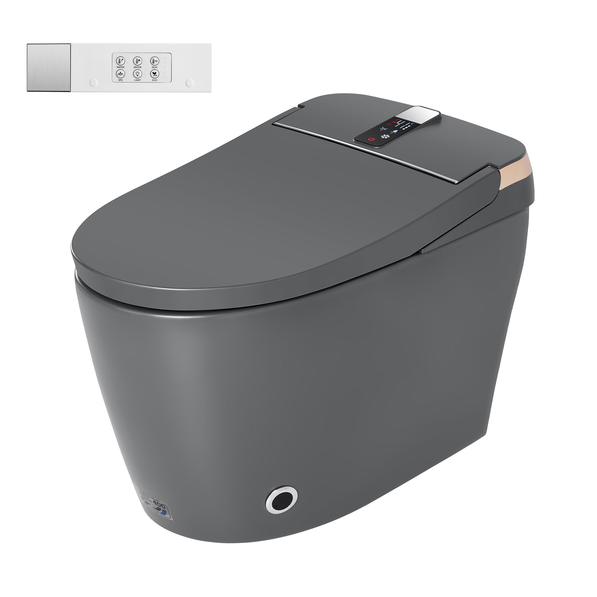 Smart Toilet Gray Ceramic Body Heated Seat Multi Wash Auto Flush with Remote