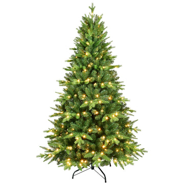 6 ft. Pre Lit Christmas Tree with 350 Warm White LED Lights PE PVC Hinged 1228 Tips with Metal
