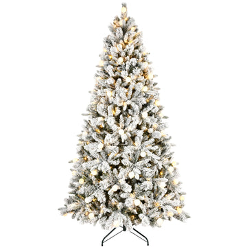 8 ft. Flocked Christmas Tree Pre Lit with 470 Colorful LED G45 Lights 10 Modes PE PVC Hard Needle 1793 Tips Memory Wire Hinged with Metal Stand