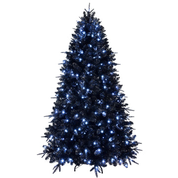 4 ft. Black Christmas Tree Pre Lit with 150 White LED Lights PE PVC Hinged 666 Tips with Metal Stand