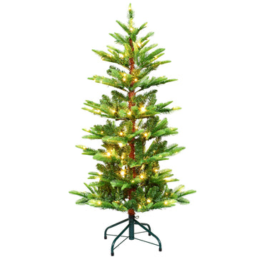 4 ft. Christmas Tree Pre Lit with 100 Warm White LED Lights PE PVC Hinged 298 Tips Memory Wire with Metal Stand