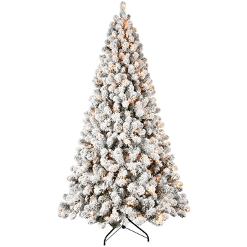 5 ft. Snow Flocked Christmas Tree Pre Lit with 200 UL Warm White Lights PVC Hinged 551 Tips Memory Wire with Metal Stand