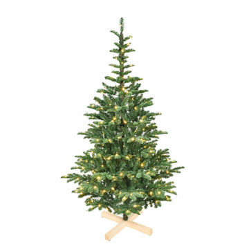 6 ft. Christmas Tree Pre Lit with 300 Warm White LED Lights PE PVC Layered 611 Tips with Wooden Base Full Holiday Decoration