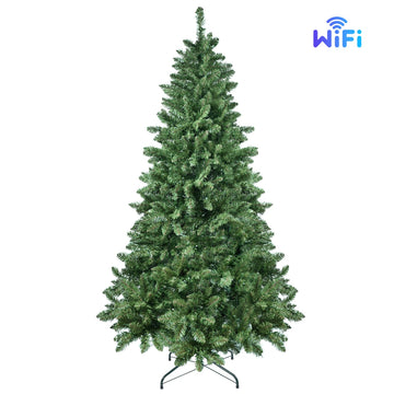6 ft. Green Christmas Tree Pre Lit with 300 WiFi Controlled RGB LED Lights PVC Hinged 751 Tips with Metal Stand Smart App Controlled