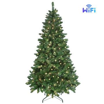 9 ft. Green Christmas Tree Pre Lit with 620 WiFi Controlled RGB LED Lights PVC Hinged 1721 Tips with Metal Stand Smart App Controlled
