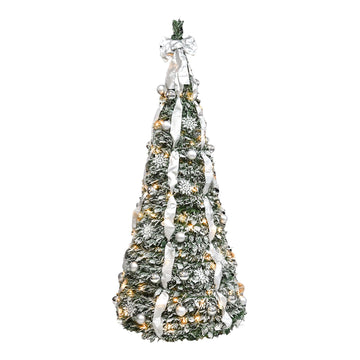 6 ft. Flocked Pop Up Christmas Tree Pre Lit with 150 Warm White UL Lights Pre Decorated with Ornaments Snowflakes Ribbons and Large Bow Space Saving Holiday D¡§|cor
