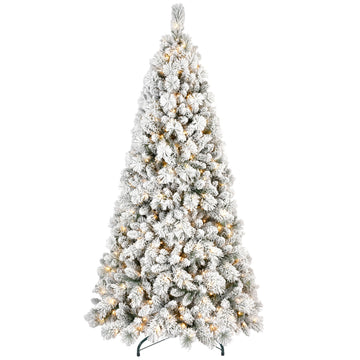 4 ft. Flocked Christmas Tree Pre Lit with 150 Warm White LED Lights PVC Hard Needle Hinged 350 Tips with Metal Stand Full Holiday Decoration