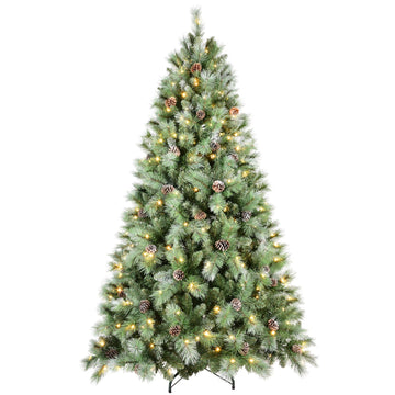 5 ft. Christmas Tree Pre Lit with 200 Warm White LED Lights 694 PVC Hard Needle Tips with 51 Pine Cones Hinged and Metal Stand Full Holiday Decoration