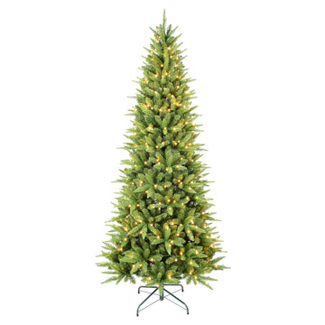 4 ft. Slim Christmas Tree Pre Lit with 150 Warm White LED Lights 424 Tips PE PVC Hinged Branches Metal Stand for Small Spaces
