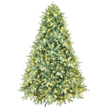 4 ft. Blue Green Pre Lit Christmas Tree with 150 Warm White LED Lights 592 Tips PE PVC Hinged Branches Metal Stand