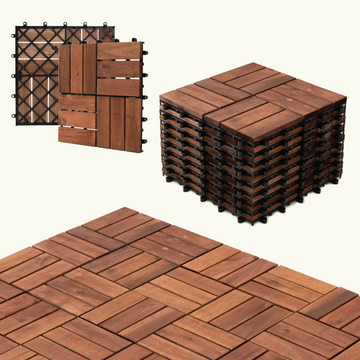10PCS 11.8 x 11.8 inch Interlocking Acacia Wood Deck Tiles for Patio Balcony Garden Indoor Outdoor Use