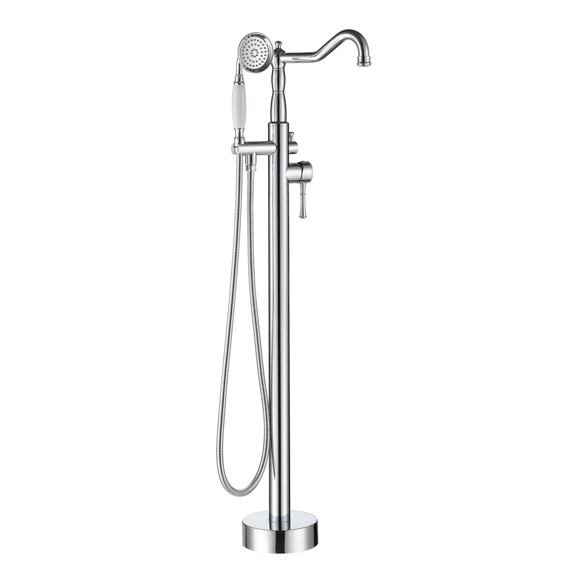 Classic Vintage Floor Mount 2-Handle Freestanding Tub Faucet with Hand Shower and Water Supply Hoses in. Polished Chrome