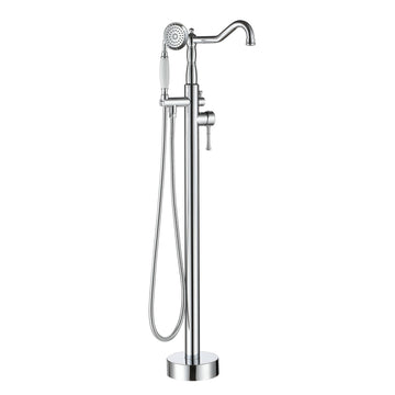 Classic Vintage Floor Mount 2-Handle Freestanding Tub Faucet with Hand Shower and Water Supply Hoses in. Polished Chrome