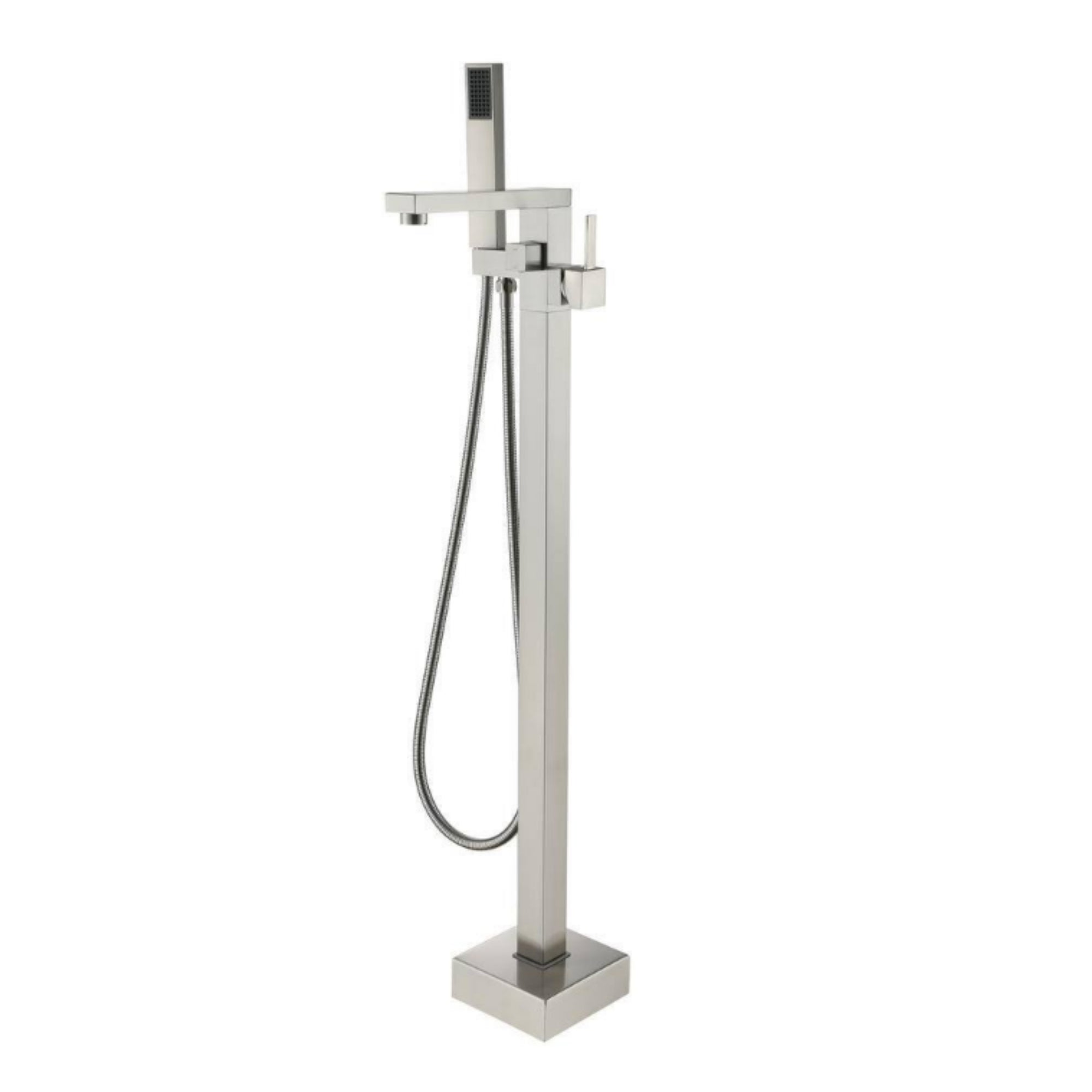 Single-Handle Floor Mount Freestanding Tub Faucet with Hand Shower and Water Supply Lines in. Brushed Nickel
