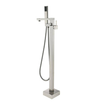 Single-Handle Floor Mount Freestanding Tub Faucet with Hand Shower and Water Supply Lines in. Brushed Nickel