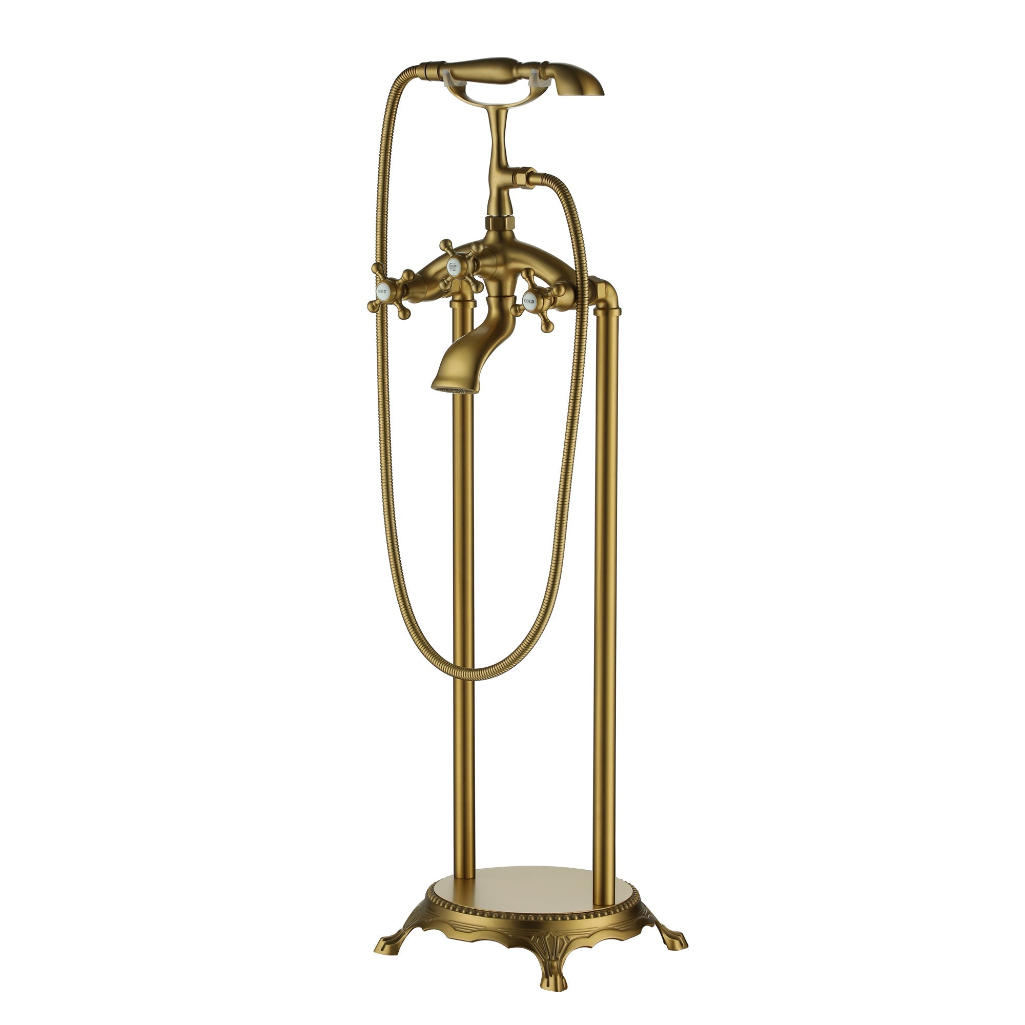 Brushed-Gold-Freestanding-Faucet-Bathtub-Floor-Mount-Tub-Filler-with-Handheld-Shower-Spray-Lever-Telephone-Shape-High-Flow-Bathroom-Mixing-Tap