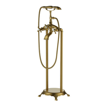 Brushed-Gold-Freestanding-Faucet-Bathtub-Floor-Mount-Tub-Filler-with-Handheld-Shower-Spray-Lever-Telephone-Shape-High-Flow-Bathroom-Mixing-Tap