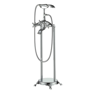 Vintage Floor Mount 3-Handle Freestanding Tub Faucet with Hand Shower and Water Supply Hoses in Chrome